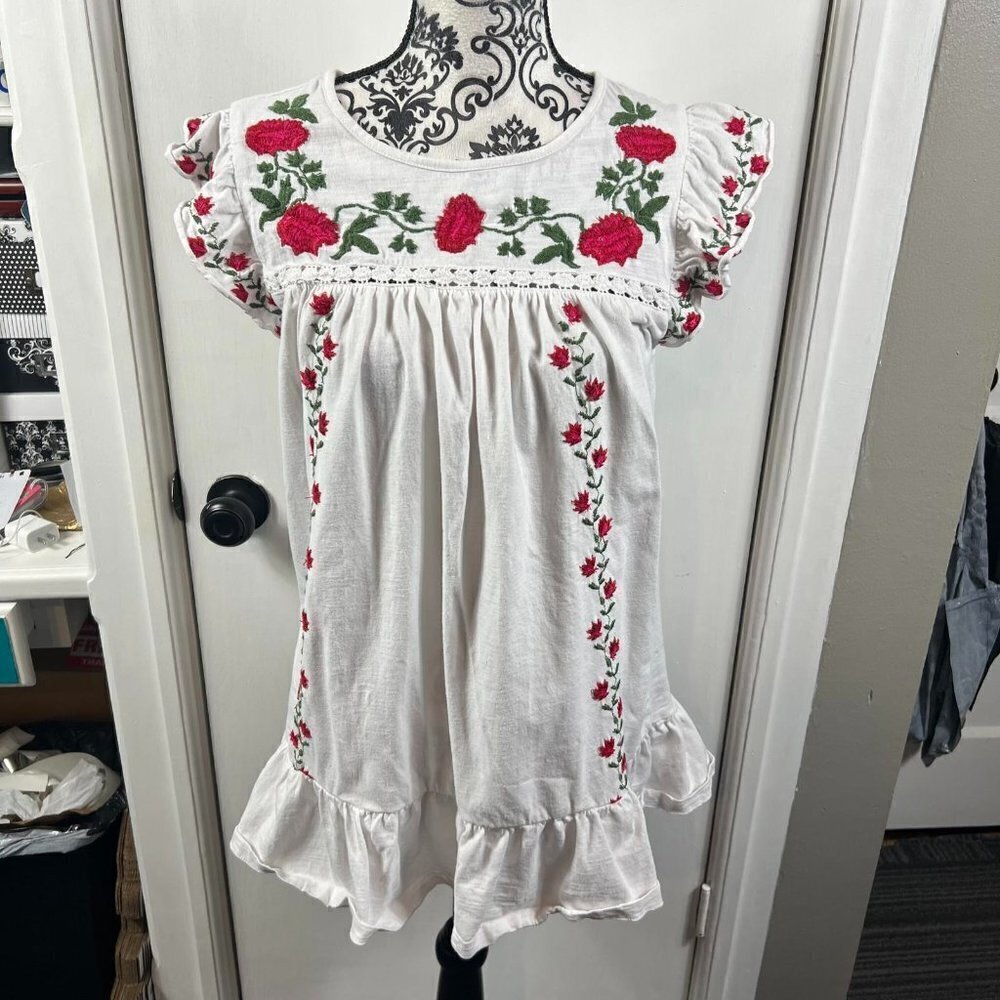 Keep in Touch floral embroidered ruffle tunic or mini dress cap sleeve